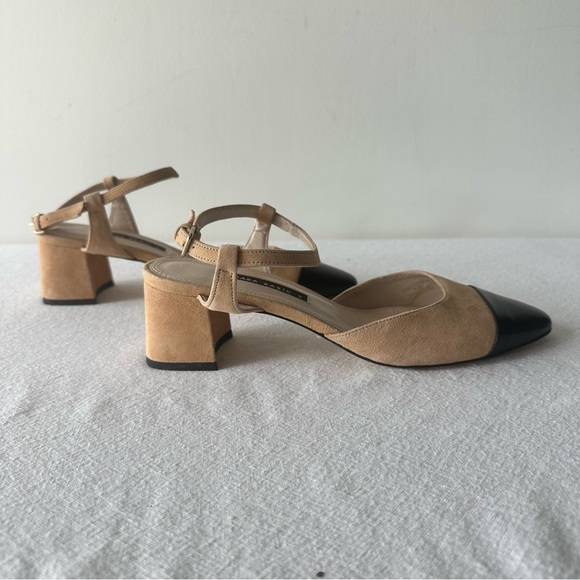 Zara Women's Tan and Black Heels with Buckle Two-Toned Shoes Workwear - Picture 3 of 7